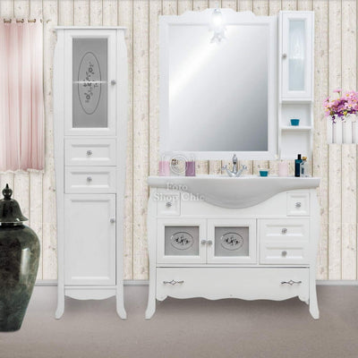 Arredo Bagno Completo Shabby Chic 105Cm Mobile Con Lavabo