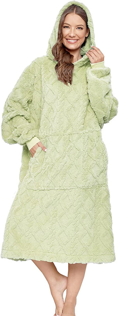 Coperta Oversize Sherpa Indossabile Con Cappuccio per Donne E Uomini Lunga E Confortevole Coperta Sherpa Shaggy Pullover Peluche Calda Coperta Accogliente Taglia Unica Verde …