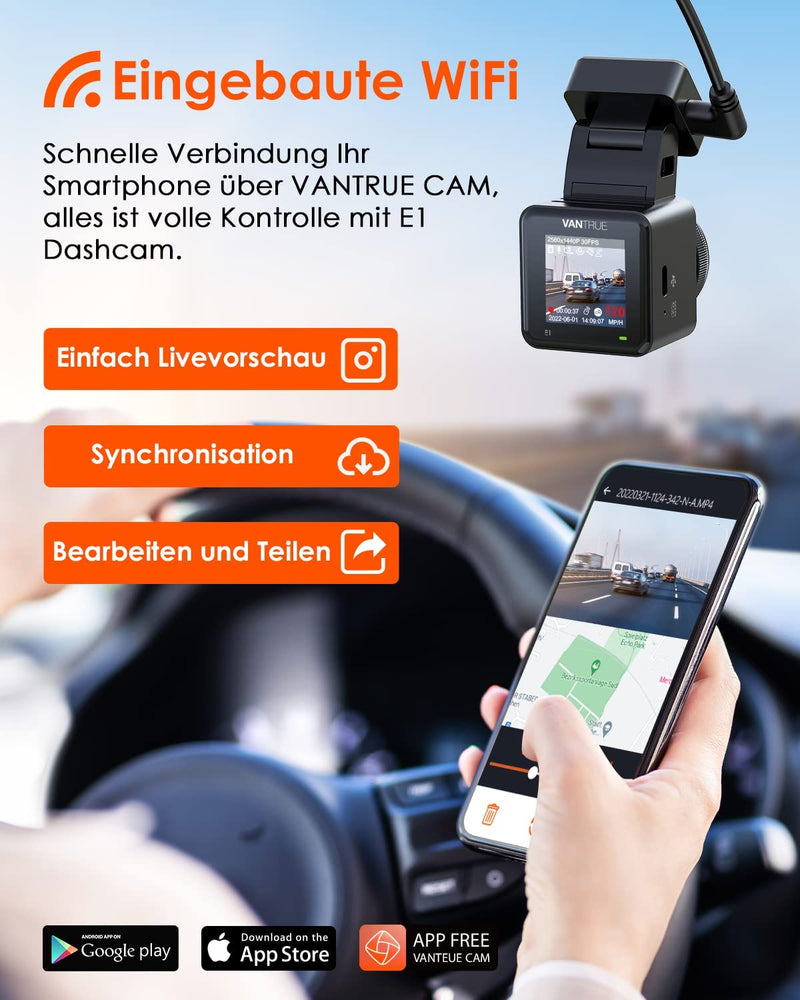 E1 Wifi GPS Dash Cam, 2596X1944P 30FPS Telecamera per Auto a Condensatore Con Schermo IPS Da 1,54 Pollice a 160°, Monitoraggio Del Parcheggio 24 Ore， Telecomando E Controllo Vocale, Max 512G