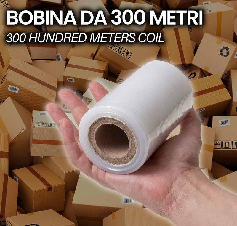 Pellicola Film Estensibile Trasparente per Imballaggio - 300 Metri X 12 Cm - Made in Italy - Bobina per Protezione, Confezionamento Oggetti Nel Trasporto – Antistrappo E Antigraffio