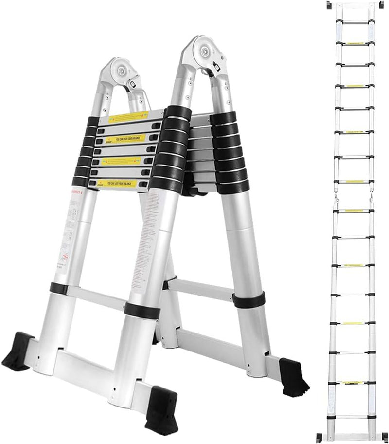 Scala Telescopica in Alluminio, Allungabile, Antiscivolo, Multifunzionale, Portatile, Portata Massima 150 Kg, 5 M (2,5 + 2,5 M)