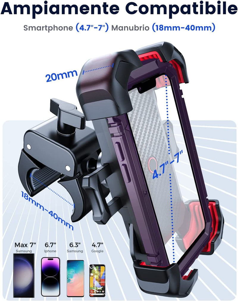 2023 Supporto Telefono Bicicletta, [1S Blocco][100Mph Militare Antivibrante] Porta Cellulare Moto, [5S Installazione ] Universale Manubrio Holder per Iphone 14, Samsung S23, 4,7-7" Smartphone