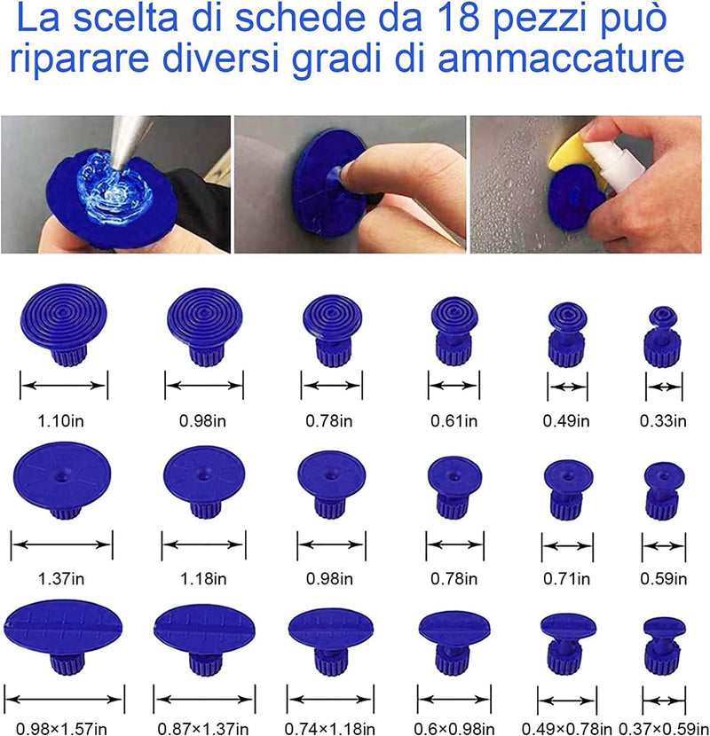 Tirabolli per Carrozzeria Set 19 Strumenti, per Riparazione Di Danni Alla Grandine E Rimozione Di Ammaccature Di Automobili, Kit Di Riparazione Delle Ammaccature Alla Carrozzeria（Nero）