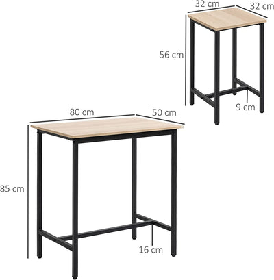 Set 3 Pezzi Con Tavolo E 2 Sgabelli Da Cucina Stile Industriale, Arredamento Moderno per Soggiorno E Salotto, Legno Naturale E Nero