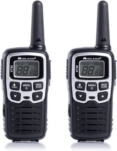 XT50, Radio Walkie Talkie a Ricarica Rapida, 24 Canali PMR446 Senza Licenza, 8 Km Di Portata, 38 Toni CTCSS, Ricaricabile Con USB, Nero/Bianco, Confezione Con 2 Unità