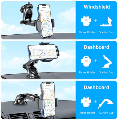 Supporto Auto Smartphone, Supporto per Telefono per Auto [360 Gradi Di Rotazione] Con Cruscotto Regolabile E Supporto per Braccio Estensibile per Auto Forte Rilievo in Gel Appiccicoso