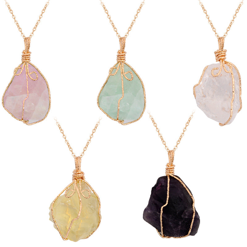 Natural Stone Pendant Irregular Crystal Rough Necklace