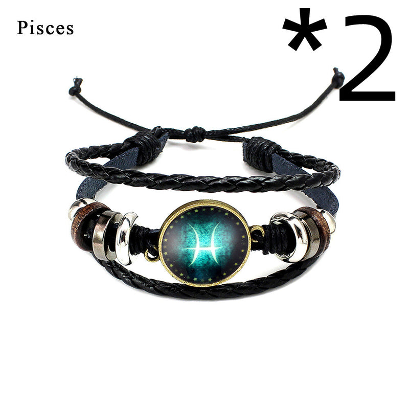 Twelve Constellation Glass Piece Couple Bracelet