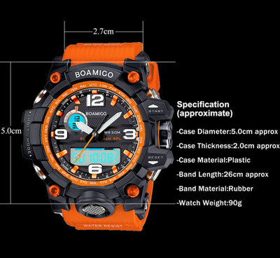 BOAMIGO Brand Men Sports Watches Dual Display Analog Digital LED Electronic Quartz Watches 50M Waterproof Swimming Watch F5100