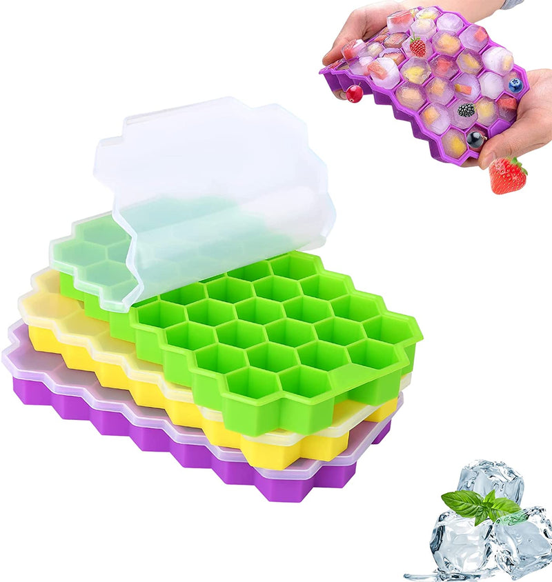 3 Pezzi Stampo Ghiaccio Con Coperchio, Impilabile E Salvaspazio, Flessibile E Resistente Silicone, Cubetti Di Ghiaccio per Mantenere Cocktail E Whisky Fresco