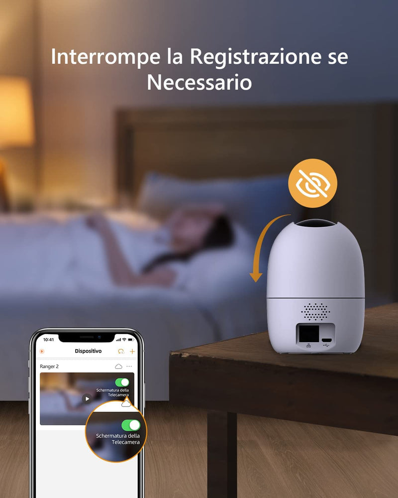 Telecamera Wi-Fi Interno, 1080P Telecamera IP Di Sorveglianza, Tracciamento Del Movimento Con Sirena, Baby Monitor Con AI Rilevamento Umano, Audio Bidirezionale & Visione Notturna, Ranger 2