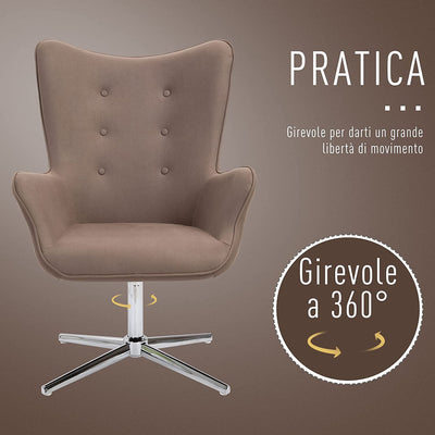 Poltrona Girevole 360° Da Ufficio O Studio, Design Vintage Con Braccioli E Imbottitura, Scamosciata, 71 X 74 X 106Cm