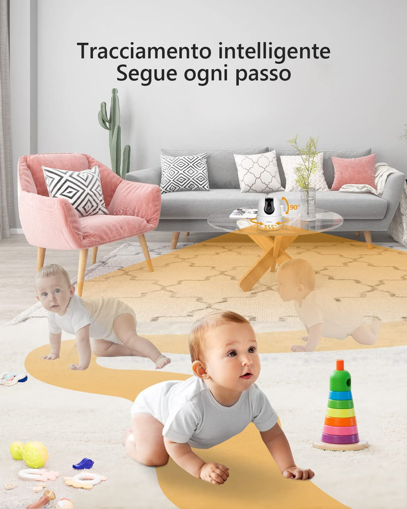 Telecamera Wi-Fi Interno, 1080P Videocamera Di Sorveglianza, Tracciamento Del Movimento Con Sirena, Con Rilevamento Umano, Audio Bidirezionale, Funziona Con Alexa, 2,4G, Ranger 2C