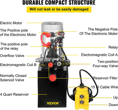 12V Pompa Idraulica Hydraulic Pump DC Doppia Azione Con Serbatoio D'Acciaio per Elevatore (4L)