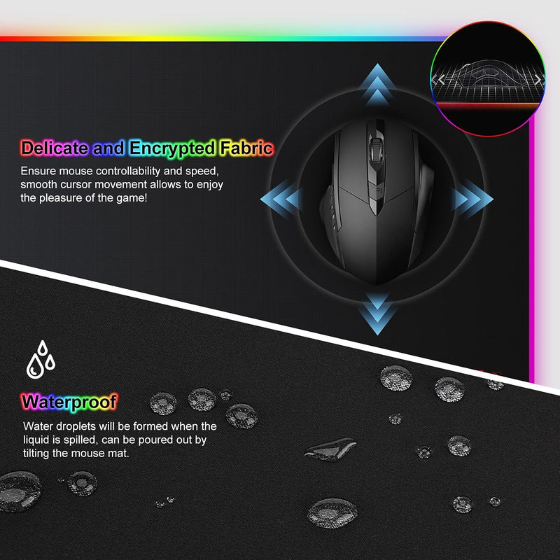 Tappetino Mouse Gaming RGB Gioco XXL per Gamers PC Extra Grande 800 * 300Mm*40Mm Mousepad Antiscivolo Impermeabile per Computer E Laptop - 14 Modalità Luce