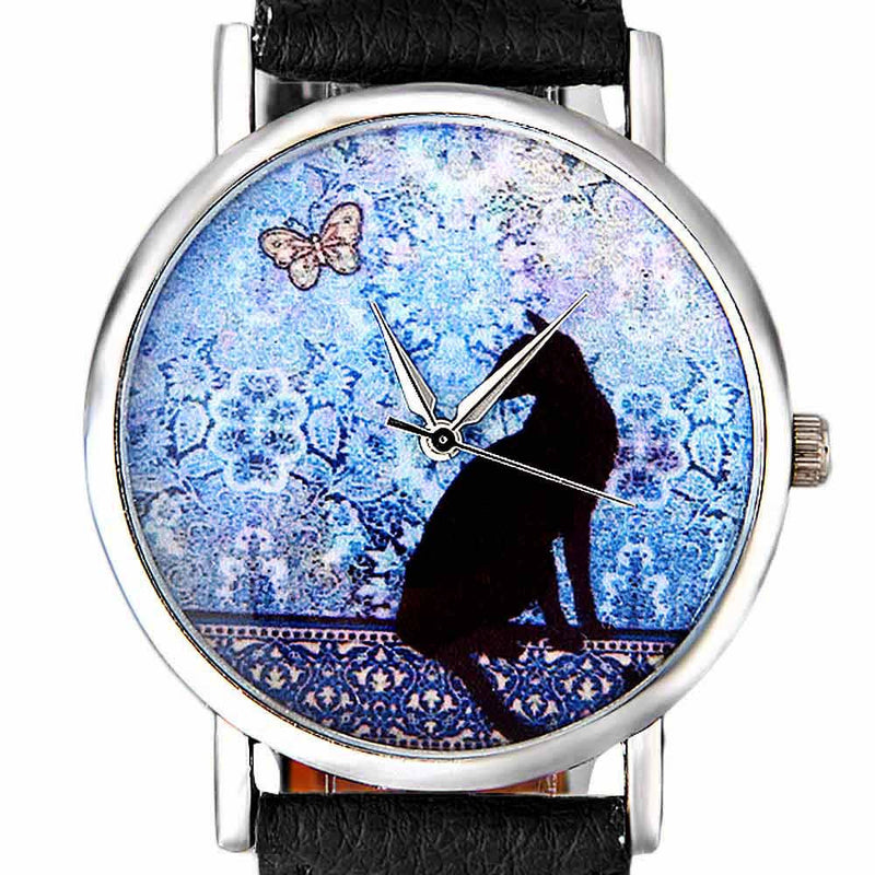 New Cute Small Fresh Cat Pattern Quartz Leather Watch Student Couple Watch