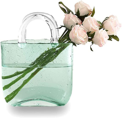 , Vasi in Vetro a Forma Di Borsa, Decorazione Creativa Con Bolle, Vaso per Fiori Borsetta Scrivania, Mini Acquario Pesci Cristallo, Ideale Come Centrotavola, Cucina, Ufficio, Soggiorno (Verde