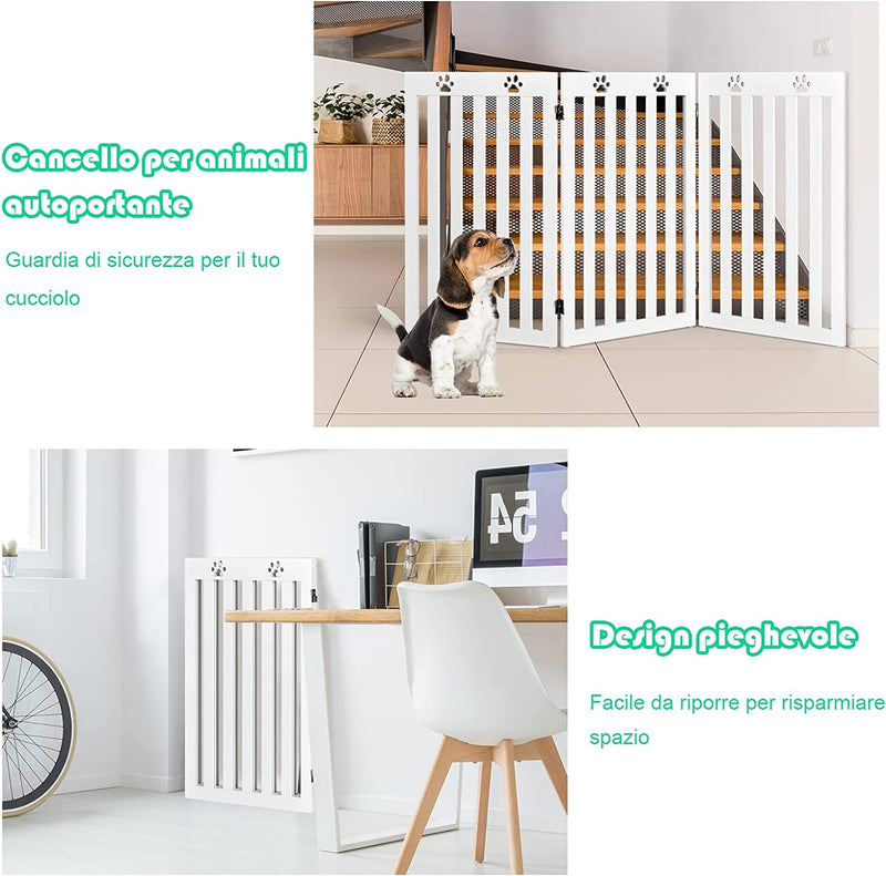 Cancelletto per Cani Di Legno Pieghevole, Con 3/4 Pannelli E Cuscinetti Antiscivolo, Ideale per Scale E Porta D&