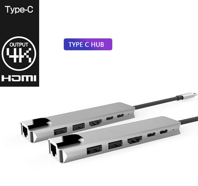 Type C to HDMI+USB3.0+PD 6 in 1 HUB Hub Rj45 Network Card Adapter