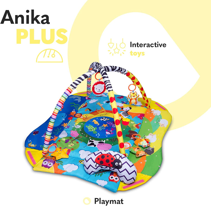 Anika 2In1 Palestrina Tappetino Da Gioco per Neonato E Bambino Box 114Cm Cuscino Sotto La Pancia Ricco Set Di Giocattoli Varie Forme E Colori Interattivo Sviluppa Abilità Motorie E Cognitive