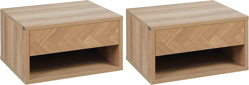 Set 2 Comodini Moderni Sospesi Con Cassetto E Mensola in Legno per Camera Da Letto 37X32X21Cm, Naturale