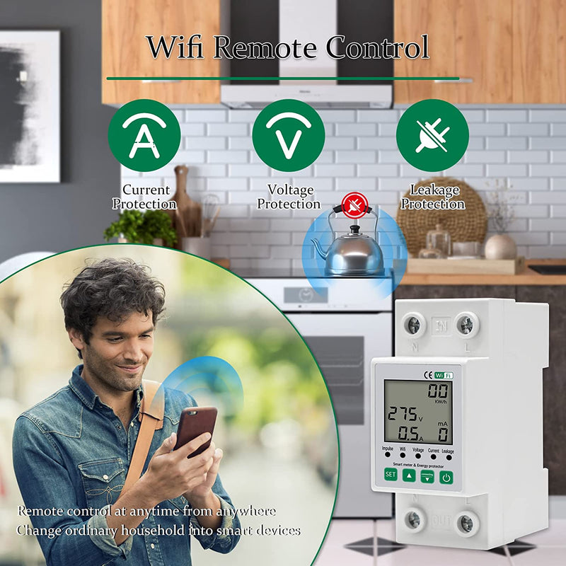 Contatore Energia Elettrica, Misuratore Consumo Elettrico Con Kwh Meter Wifi Guida DIN Digitale LCD, Contatore Di Energia Monofase Multifunzione 220V