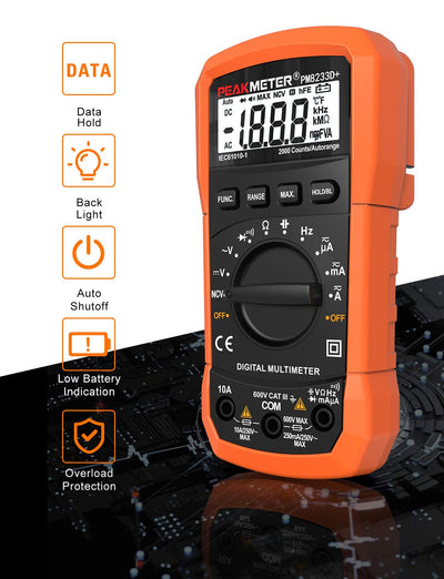 Multimetro Digitale， Multimetro Digitale Con Scala Automatica AC DC Corrente Tensione Resistenza Capacità Tester Di Frequenza NCV Con Puntali Multimetro Digitale Portatile