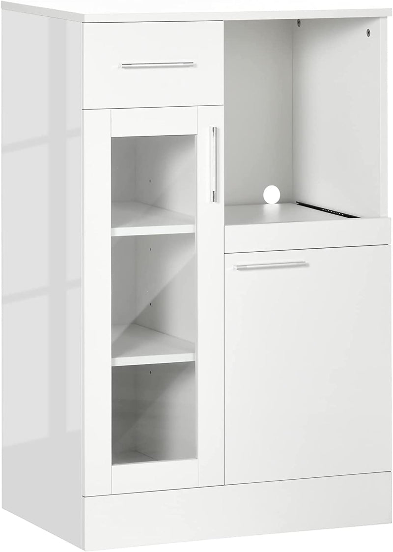 Credenza Moderna Con Armadietti E Cassetto, Mobile Cucina Salvaspazio in Legno E Vetro 60X40X95Cm, Bianco