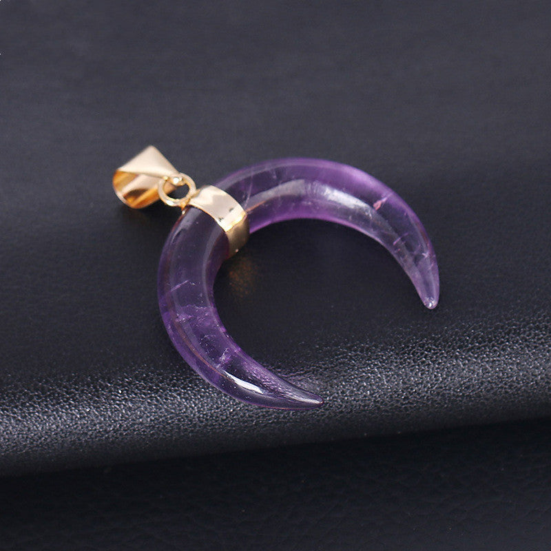 Crystal Semi-Precious Stone Moon Pendant Necklace