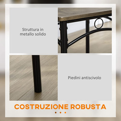 Tavolo Da Pranzo Con 4 Sedie, Set 5 Pezzi in MDF E Metallo per Sala Da Pranzo, Cucina, Bar E Soggiorno, Marrone E Nero