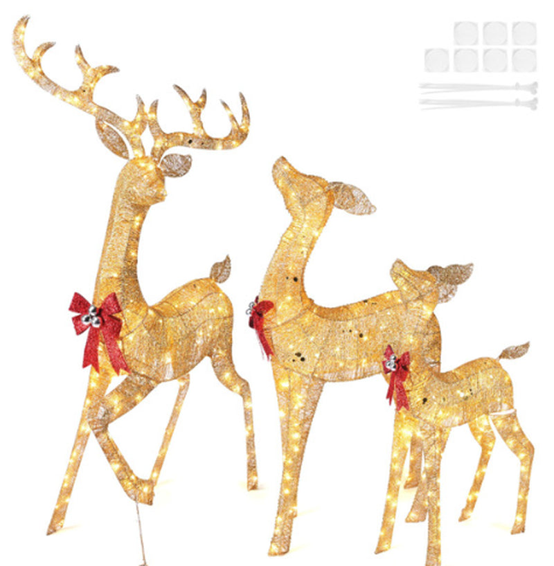 3-PCS Christmas Lighted Reindeer Family Christmas Decorations Deer for Outdoor Yard Christmas Glowing Decoration with 420 LED Lights, Battery Box, Plug, Ground Stakes