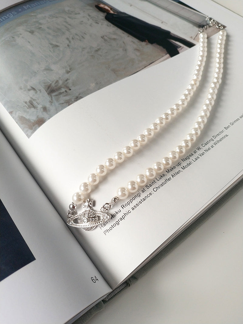 Saturn Pearl Necklace Female Sterling Silver