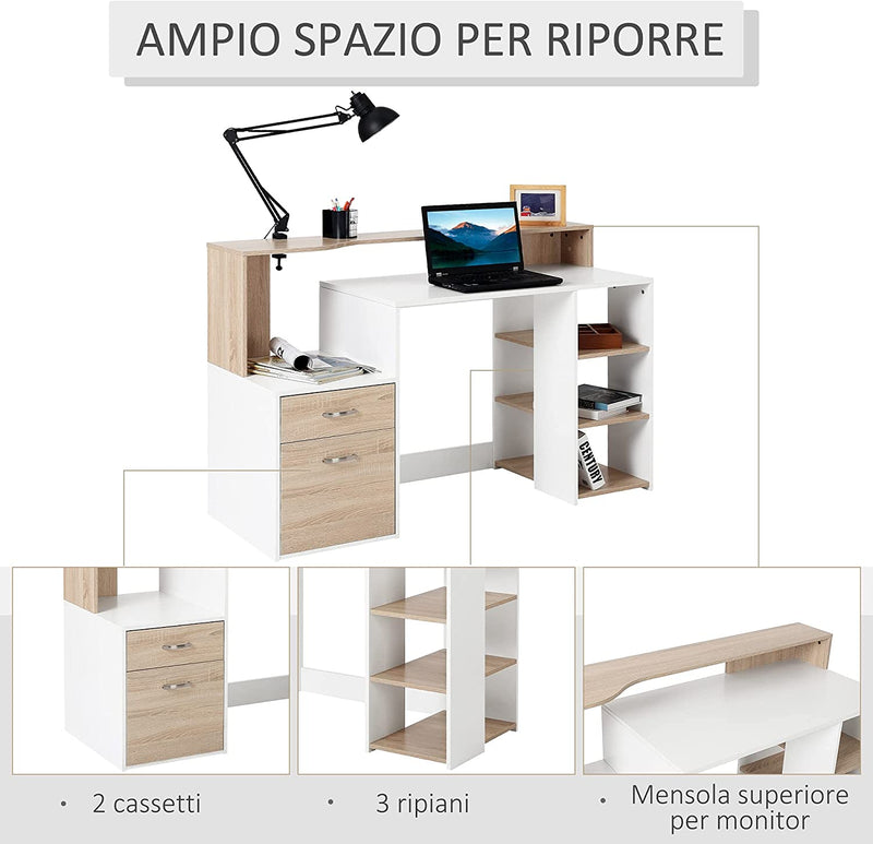 – Moderna Scrivania per Computer Con Ripiani in Legno MDF 137 X 55 X 92Cm