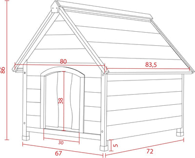 Cuccia in Legno Da Esterno per Cane Con Tetto Spiovente E Tenda Termica Misura Small/Medium 80X83X86H