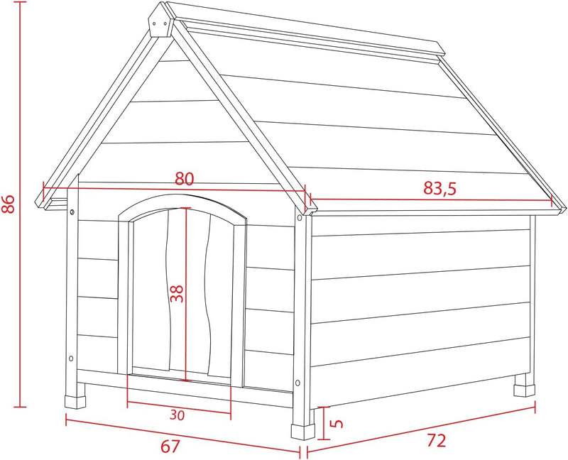 Cuccia in Legno Da Esterno per Cane Con Tetto Spiovente E Tenda Termica Misura Small/Medium 80X83X86H