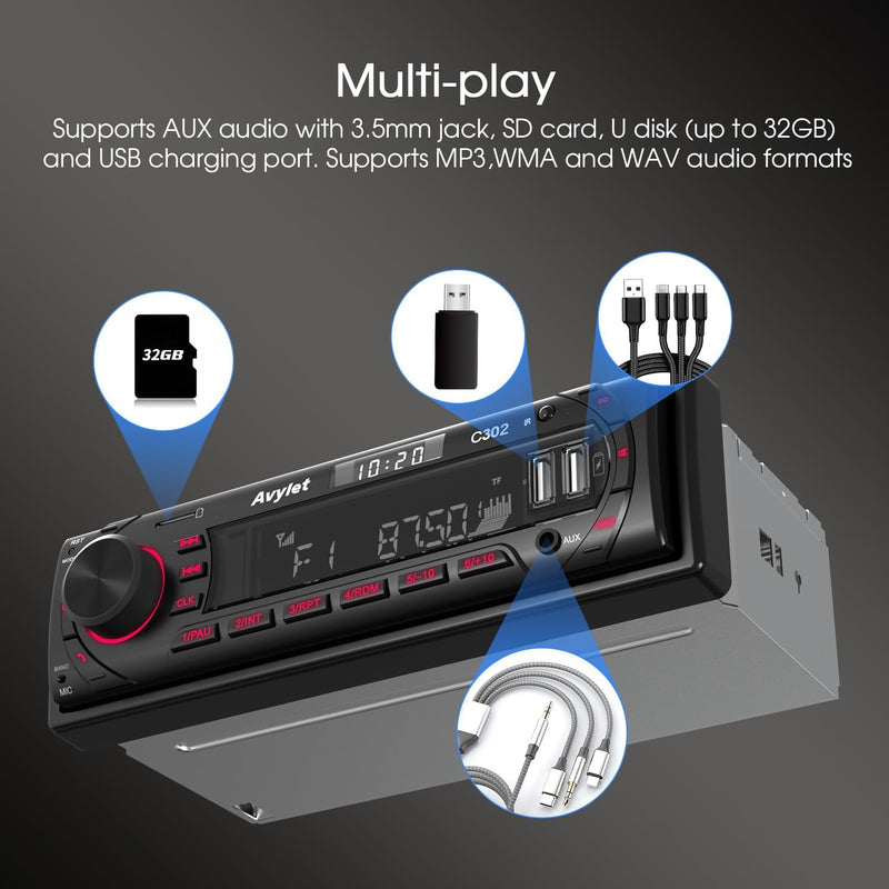 Autoradio Bluetooth 5.0 Vivavoce FM/AM,  Radio Stereo 1 DIN, Supporta Basso Profondo/Luce a 7 Colori/Chiamata a Mani Libere/Aux-In/Sd/U Disk, Telecomando, 60W X 4, Ricarica Rapida