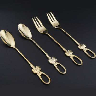 Stainless Steel Spoon Fork Set Butterfly Stainless Steel Coffee Spoon, Creative Japanese and Korean Tableware, Gold-Plated Stainless Steel Spoon Fork