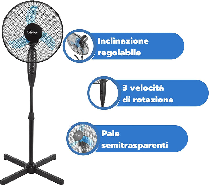 Ar5Am40P Ventilatore a Piantana Base Croce Potente Silenzioso, 52.79 X 42.4 X 12.2 Cm