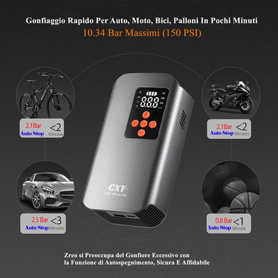 7500Mah Compressore Aria Portatile Auto, Elettrico Pompa Elettrica per Bicicletta, Mini Compressore Pneumatici per Auto Ricaricabili Con 4 Ugelli Diversi per Auto, Moto, Biciclette E Palloni