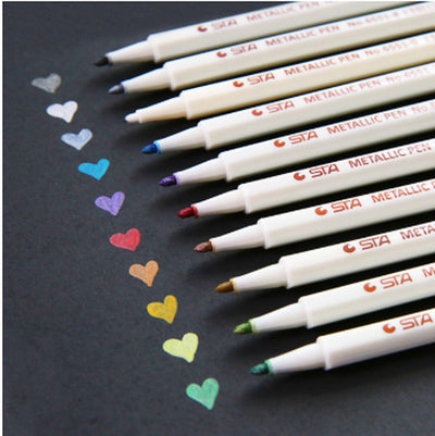 STA 10 Colors Metallic Marker Pen Set DIY Scrapbooking Crafts Card Making Brush round Head Art Pen for Drawing