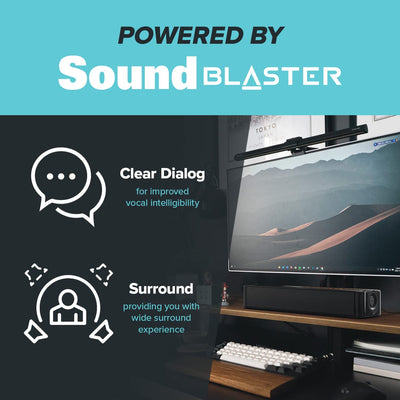 Soundbar Under-Monitor Stage SE Con Audio Digitale USB E Bluetooth 5.3, Clear Dialog E Surround Sound Blaster, Alimentazione Esterna