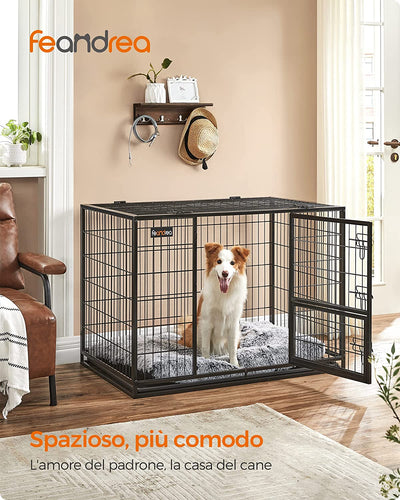 Gabbia per Cani Pesanti, Casetta per Animali Domestici, 107 X 70 X 74,9 Cm, per Cani Di Taglia Grande E Media, Anti-Fuga, Doppio Sportello Rimovibile, Facile Da Pulire, XL, Nero