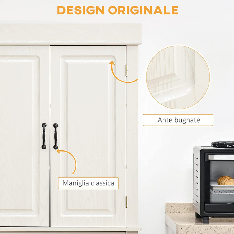 Credenza Cucina Con 2 Armadietti E Cassetto, Mobile Dispensa Stile Coloniale in Legno, 80X35X180Cm Bianco