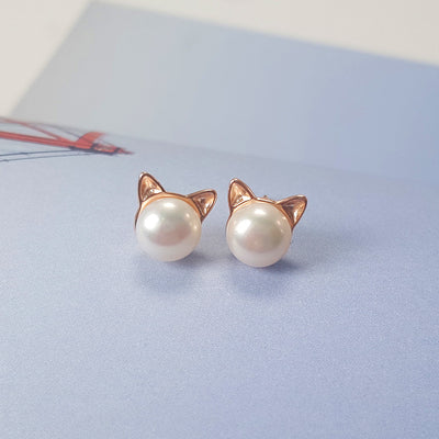 925 Sterling Silver Natural Freshwater Pearl Sprouting Cat Cat Ears Earrings