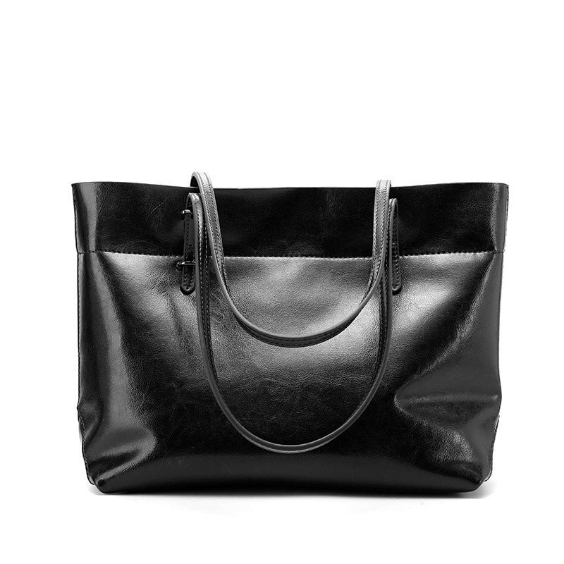 New Handbag Leather Casual Wax Cowhide Handbag Bag Lady Bag Factory Wholesale Horizontal