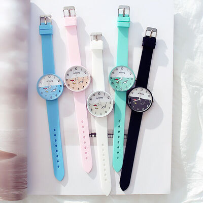 Children Watch for Girls Color Silicone Strap Fashion Quartz Wristwatch Fish Dial Cartoon Kids Clock