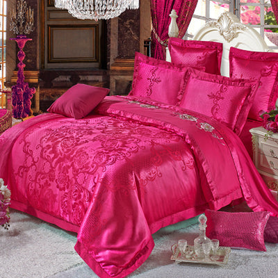 Ice Silk Jacquard European Luxury High-End Linen and Cotton Bedding Set