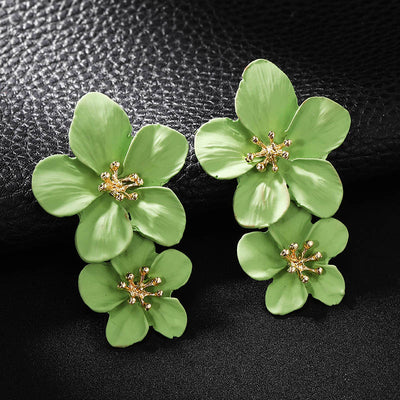 Double Layer Flower Women Earrings European and American Alloy Drip Spray Paint Baking Sweet Two-Tone Flower Earrings