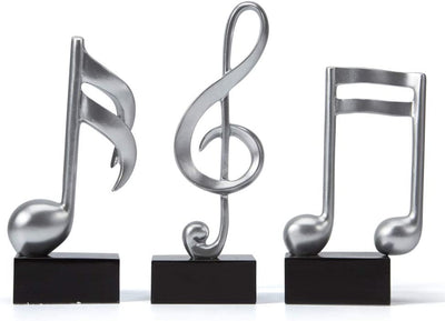 3Pcs Musical Note Scultura Statua Pianoforte Decorative Statuetta Resina Regali Argento 19Cm