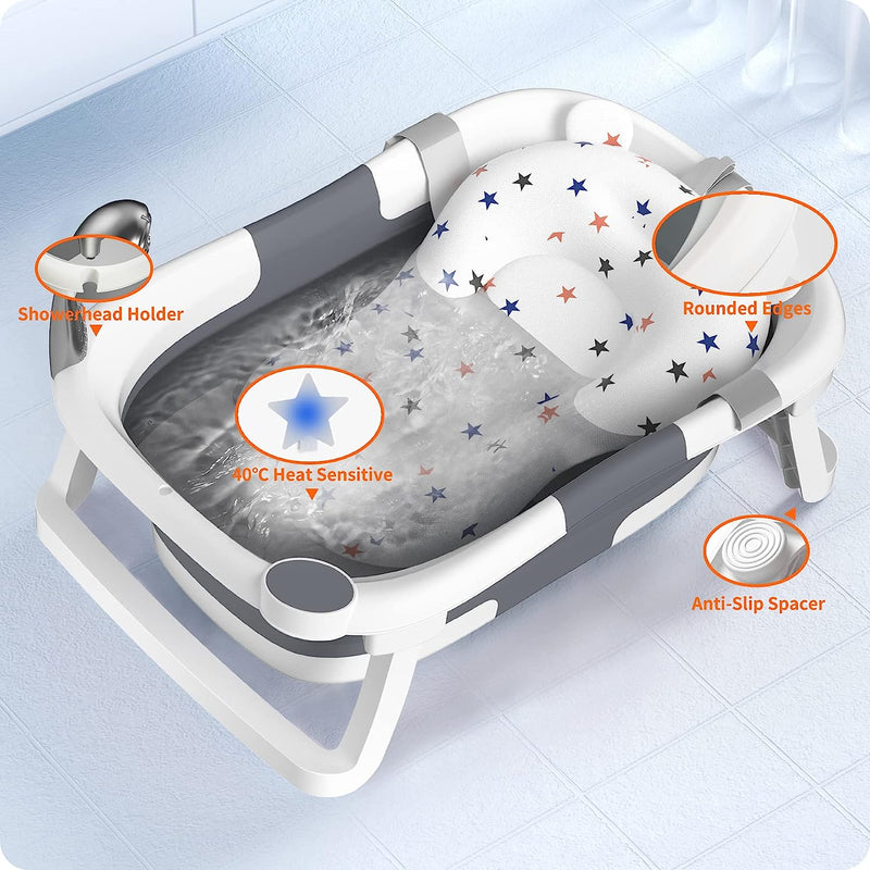Vasca per Bambini Pieghevole, Elementi Essenziali per Il Bagnetto, Vasca per Bambini Portatile Multiuso Con Tappetino Antiscivolo E Foro Di Scarico. (Nessun Termometro)